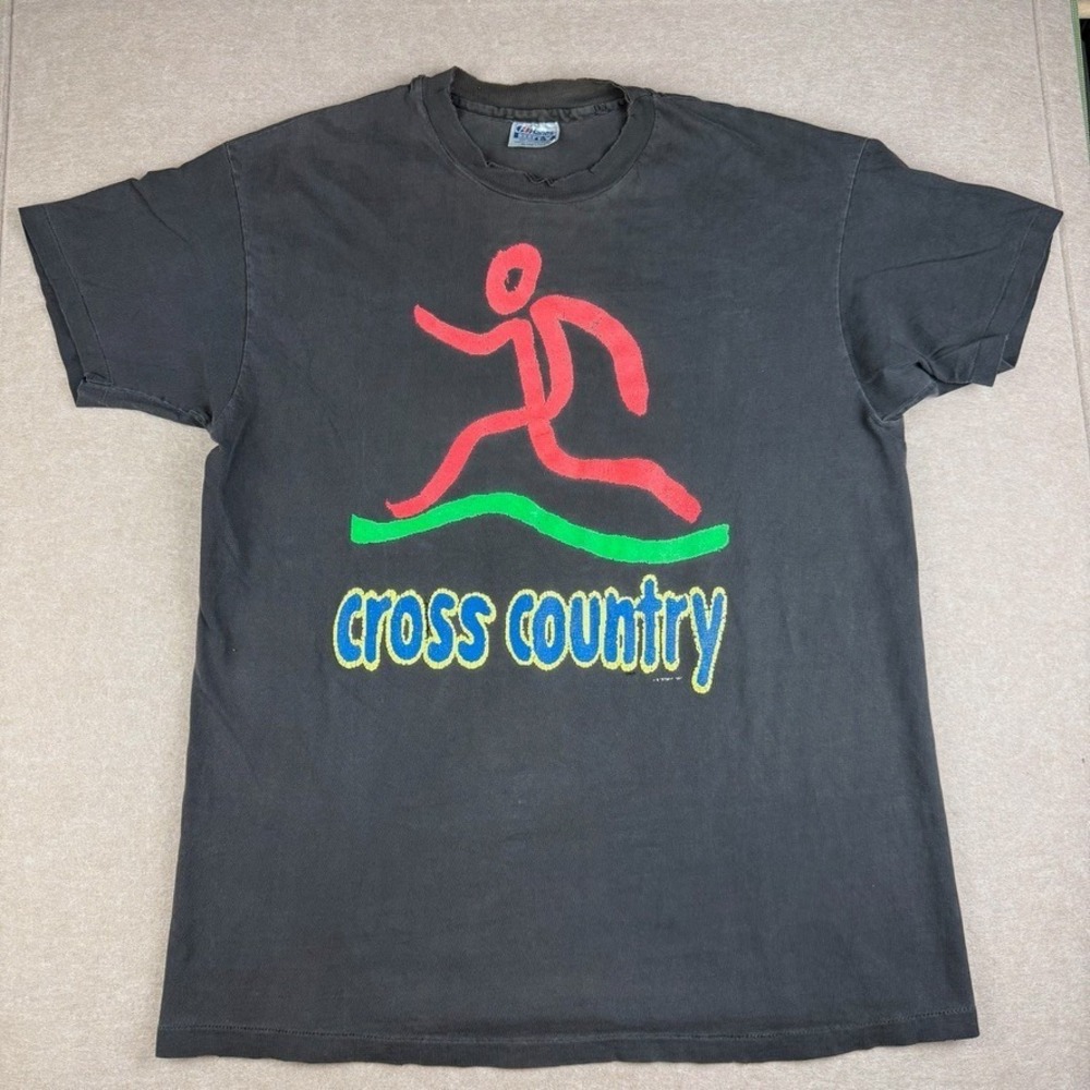 Vintage Hanes Cross Country Shirt Mens XL Black Running USA Made Single Stitch
